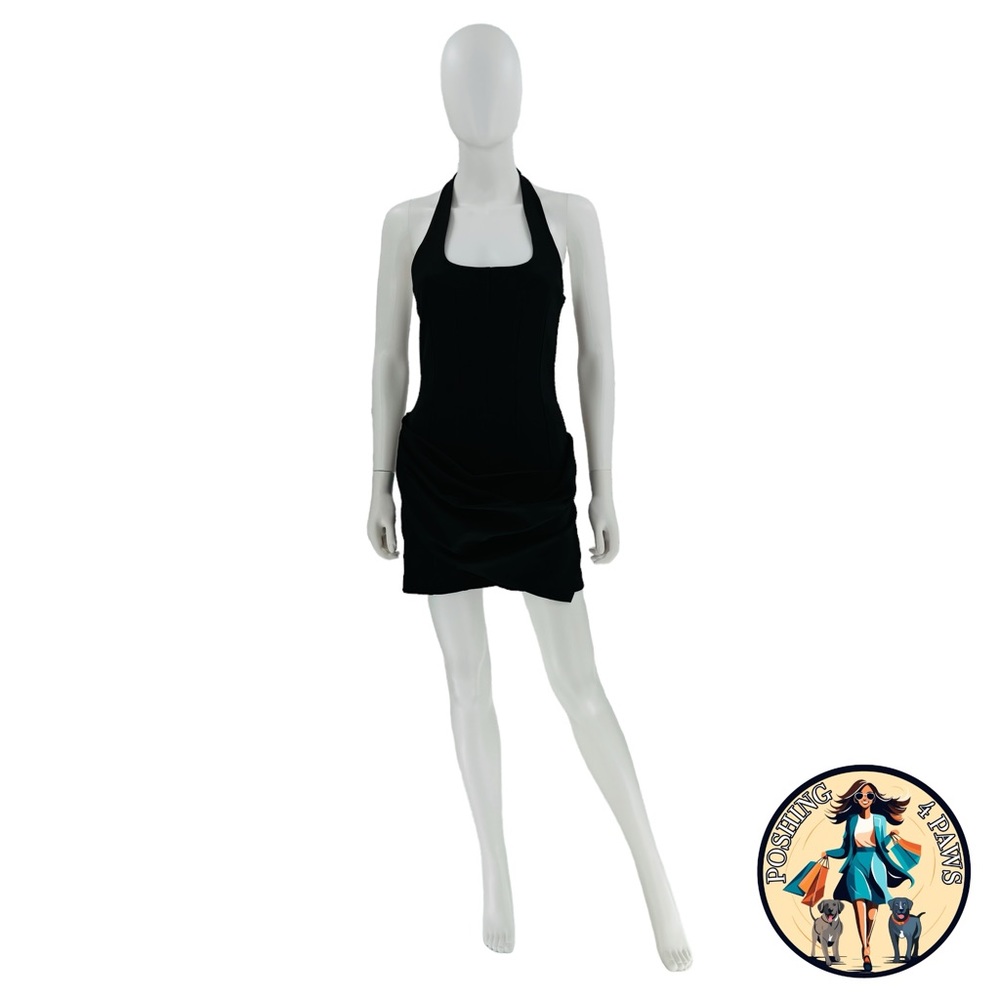 SIMKHAI Luminita Wrap Front Formal Stretch Jersey Mini Dress in Black Size 6 - Picture 2 of 14